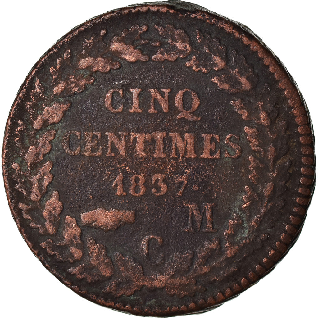 Coin, Monaco, Honore V, 5 Centimes, Cinq, 1837, Monaco, F(12-15), Copper