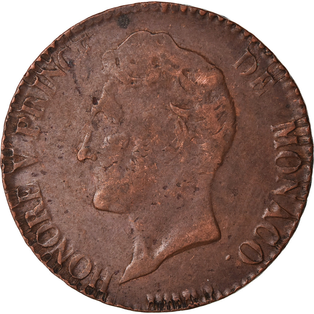 Coin, Monaco, Honore V, 5 Centimes, Cinq, 1837, Monaco, F(12-15), Copper