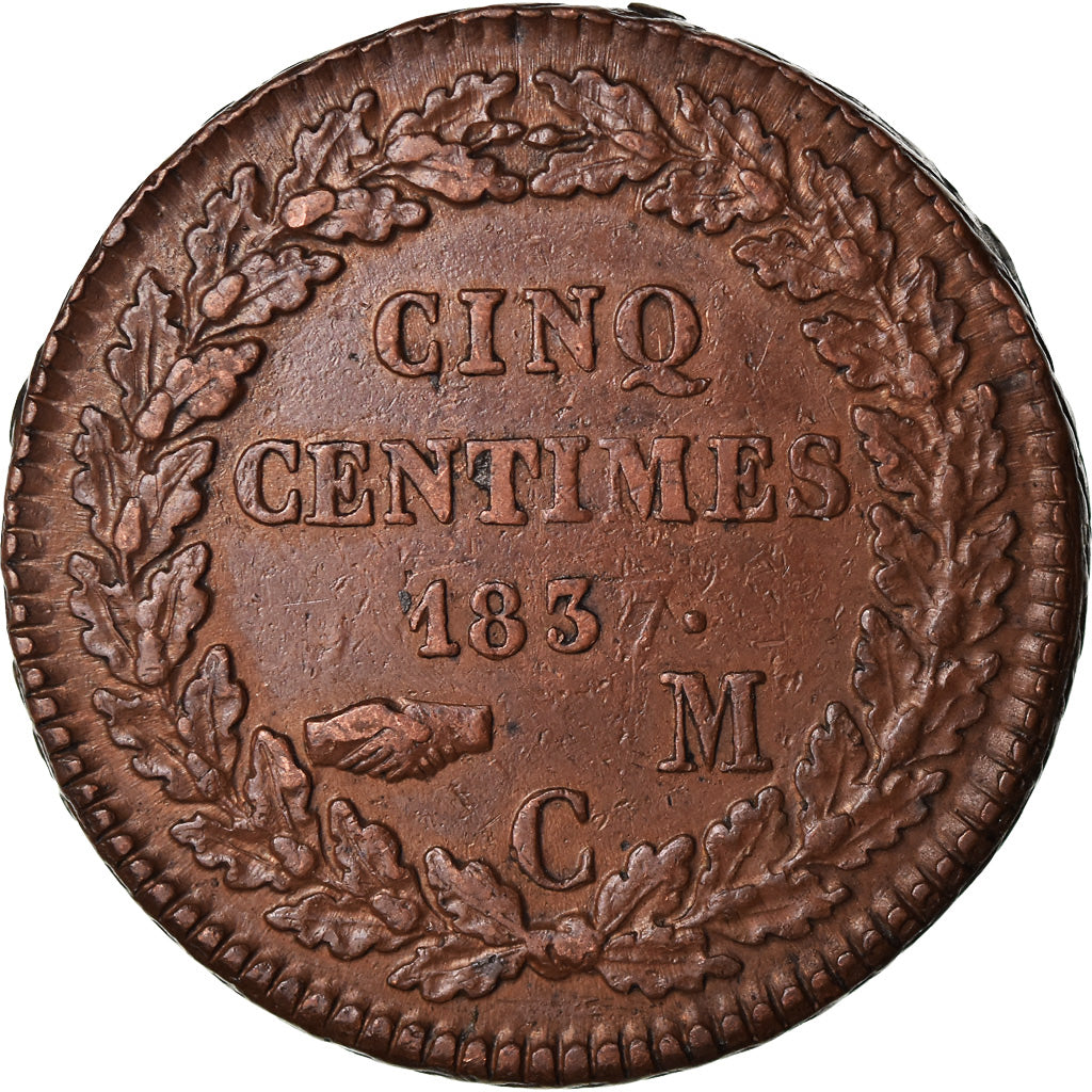 Münze, Monaco, Honore V, 5 Centimes, Cinq, 1837, Monaco, SS, Kupfer, KM:95.2a