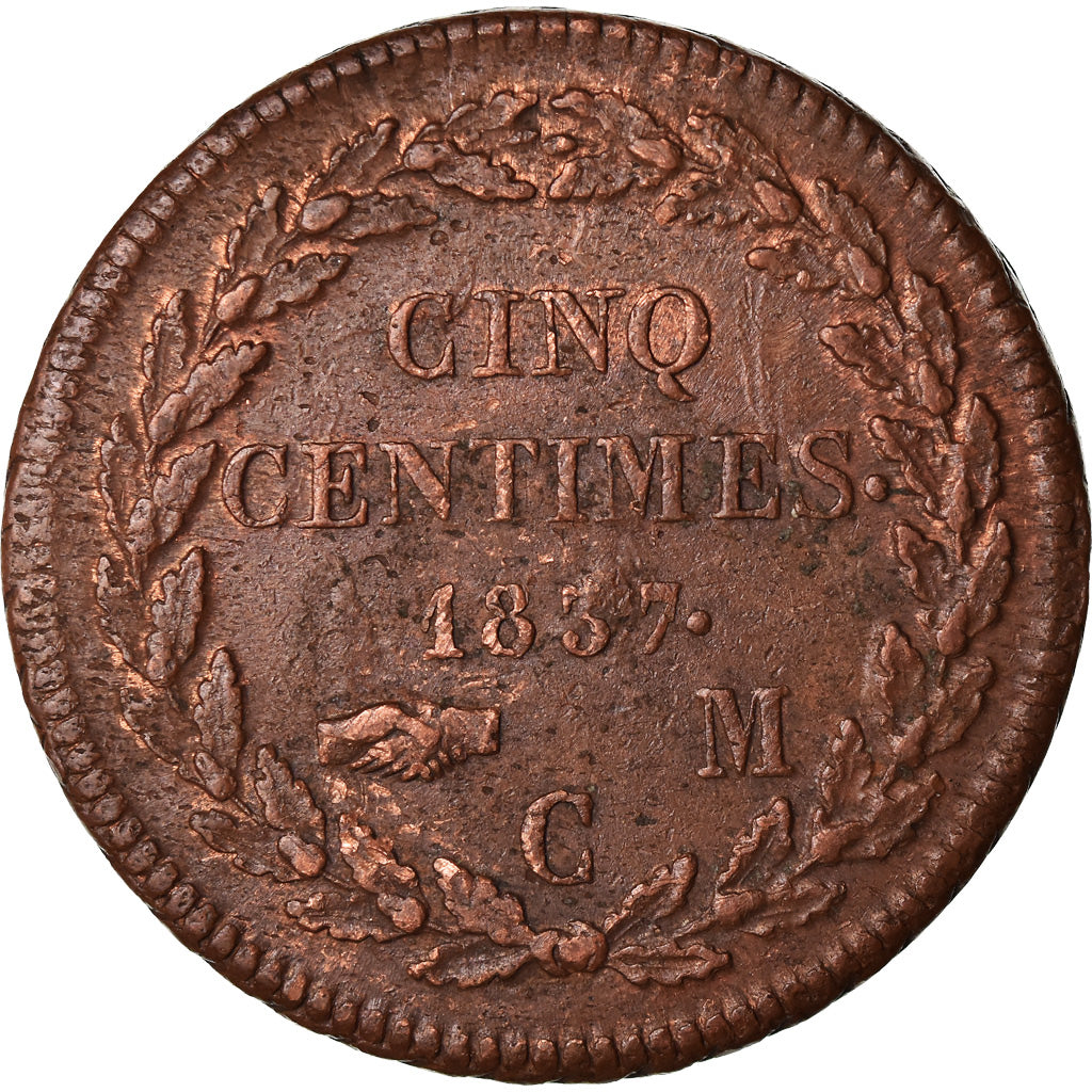 Coin, Monaco, Honore V, 5 Centimes, Cinq, 1837, Monaco, Grosse tête, EF(40-45)