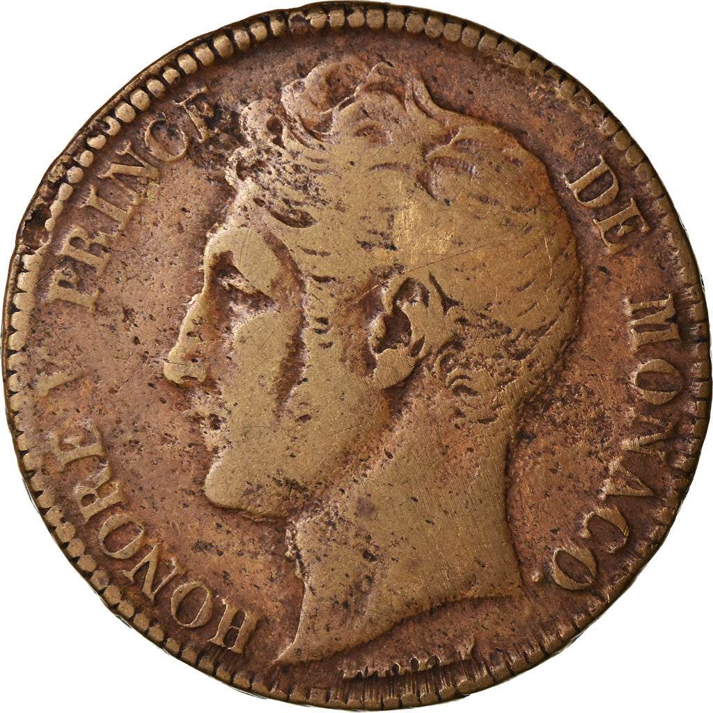 Moeda, Mónaco, Honore V, 5 Centimes, Cinq, 1837, Monaco, Grosse tête et Cuivre