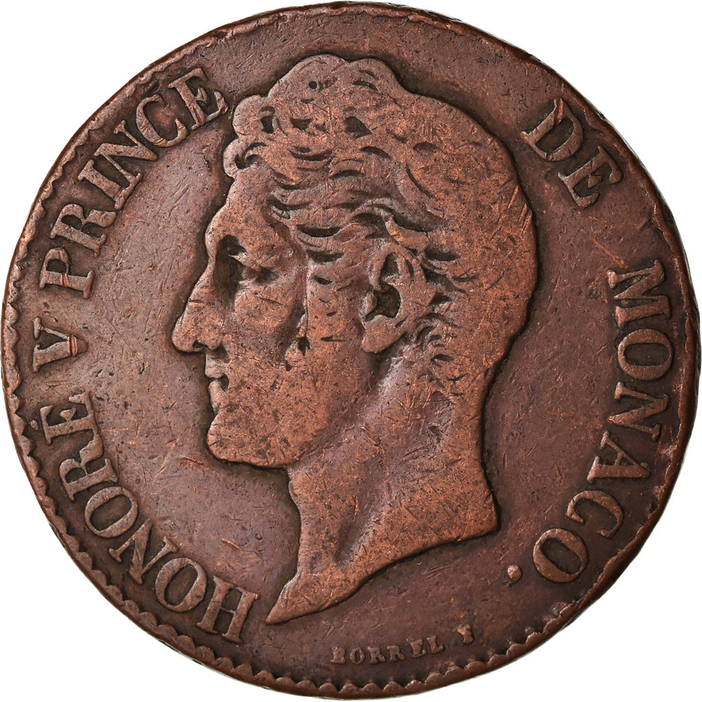 Moeda, Mónaco, Honore V, 5 Centimes, Cinq, 1838, Monaco, VF(30-35), Cobre
