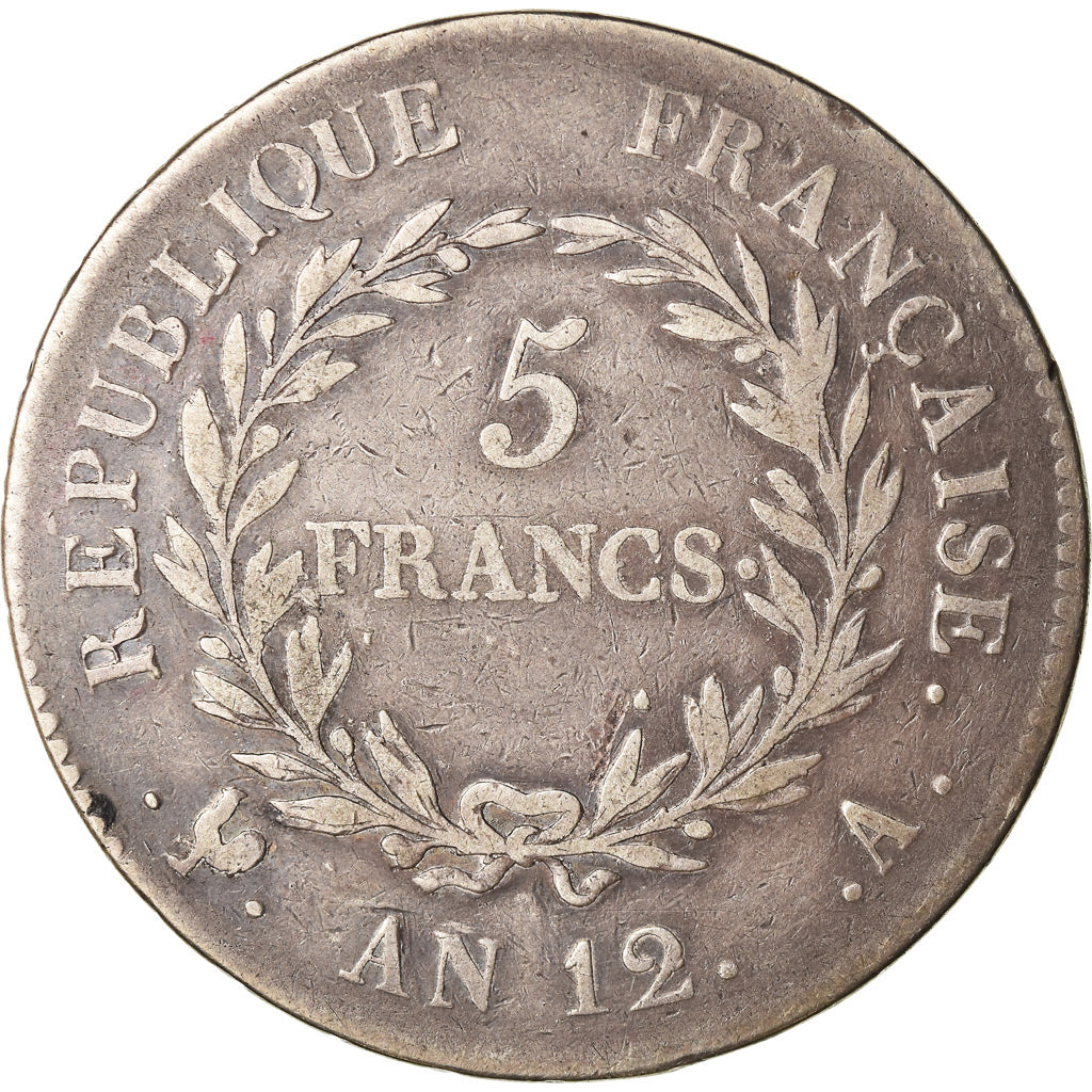 Moeda, França, Napoléon I, 5 Francs, An 12, Paris, VF(30-35), Prata, KM:659.1