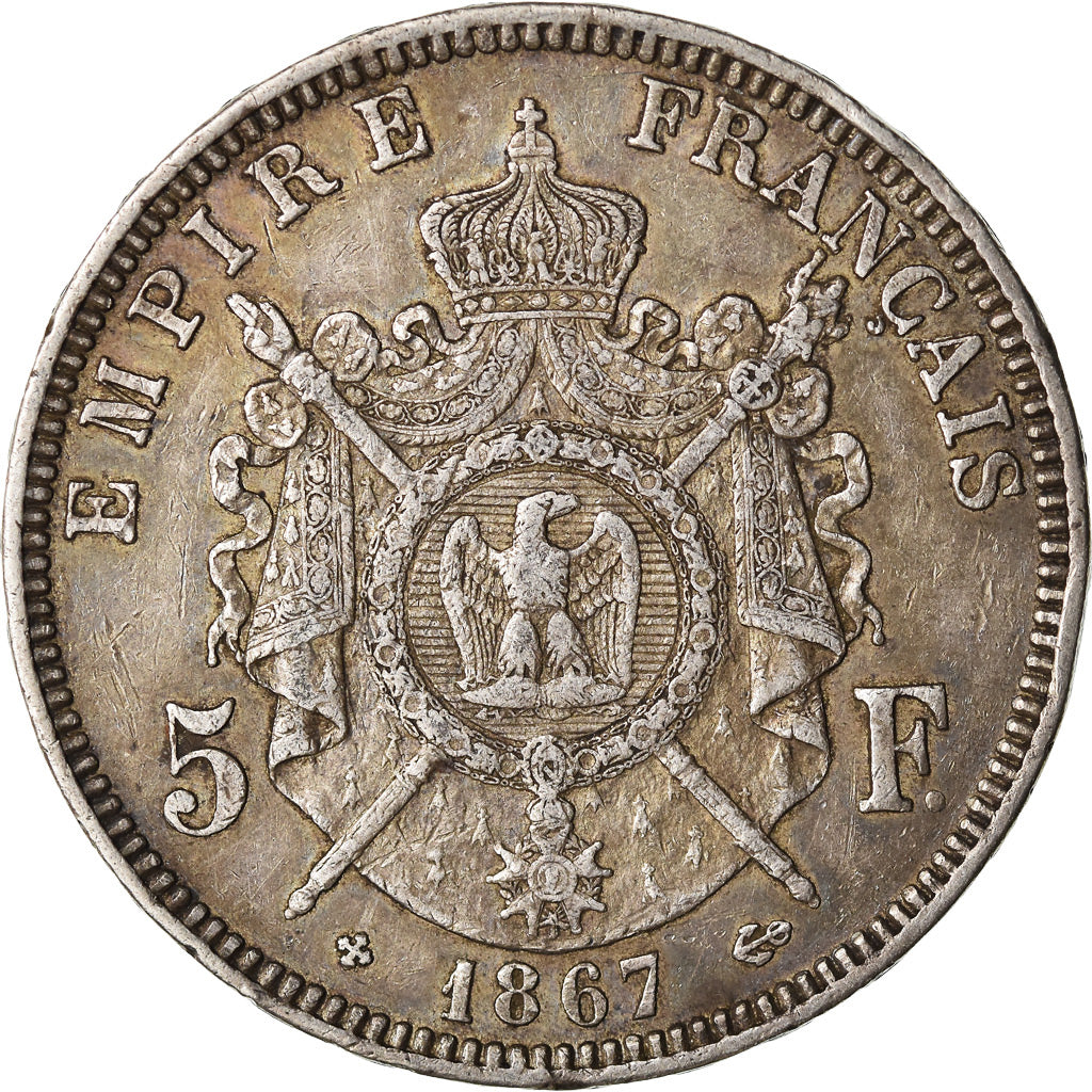 Coin, France, Napoléon III, 5 Francs, 1867, Strasbourg, EF(40-45), Silver