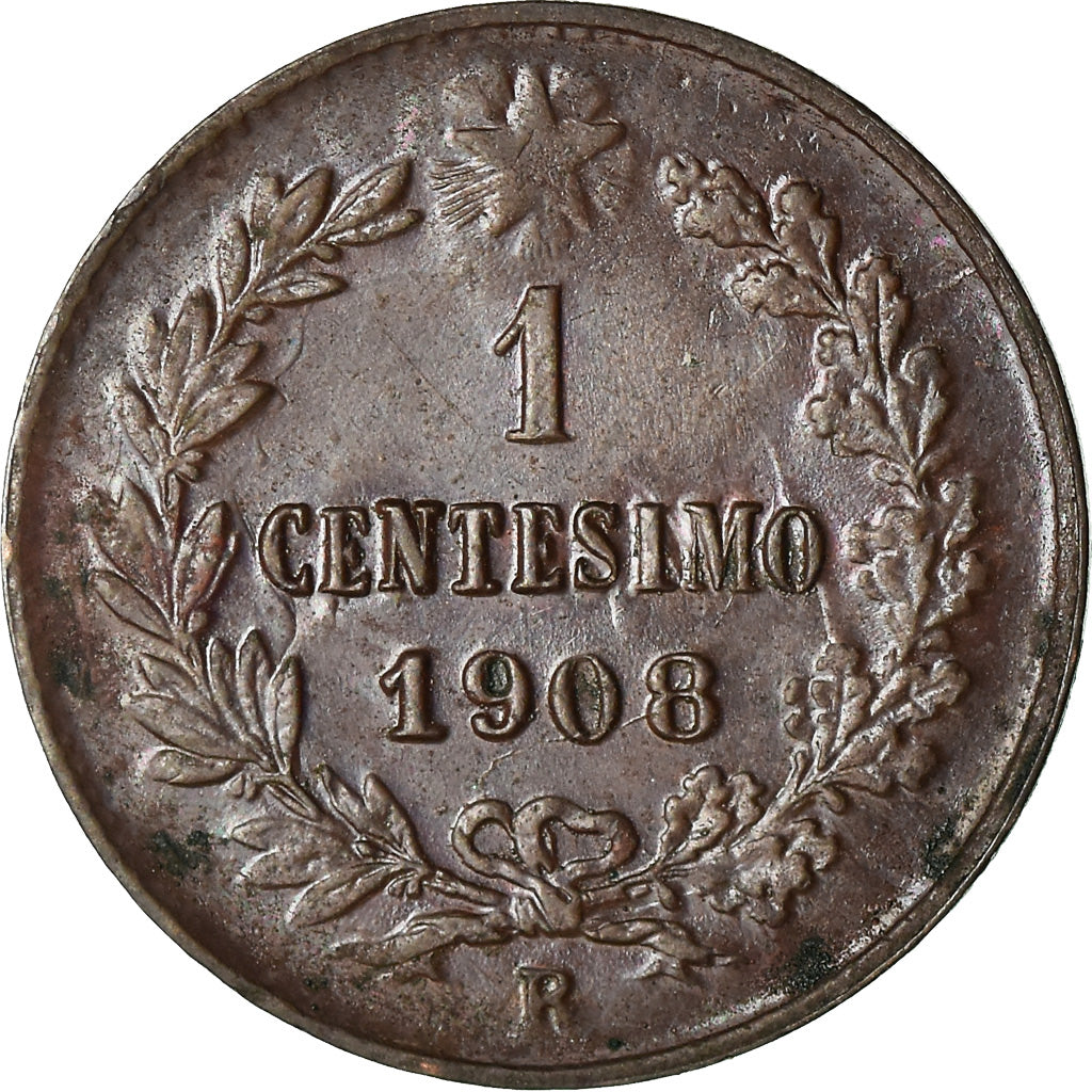 Coin, Italy, Vittorio Emanuele III, Centesimo, 1908, Rome, AU(50-53), Bronze