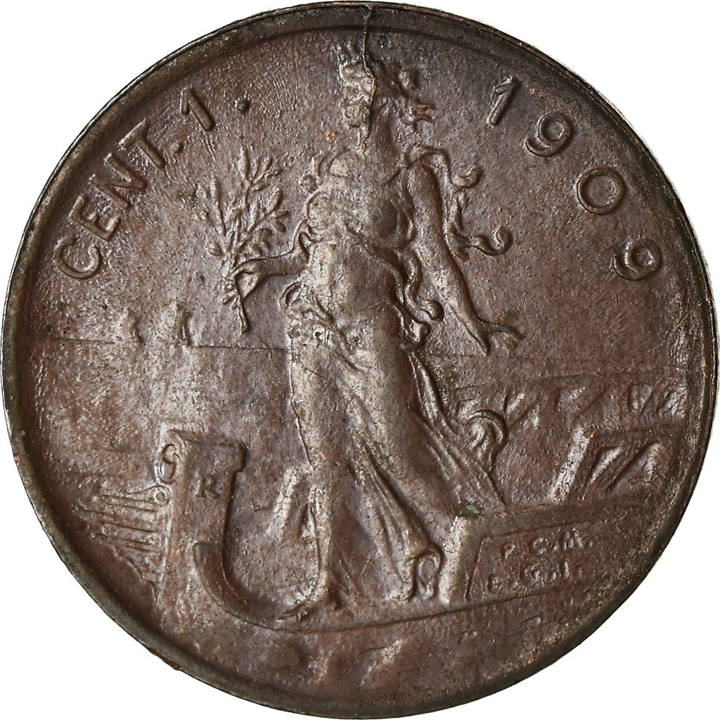 Coin, Italy, Vittorio Emanuele III, Centesimo, 1909, Rome, AU(50-53), Bronze