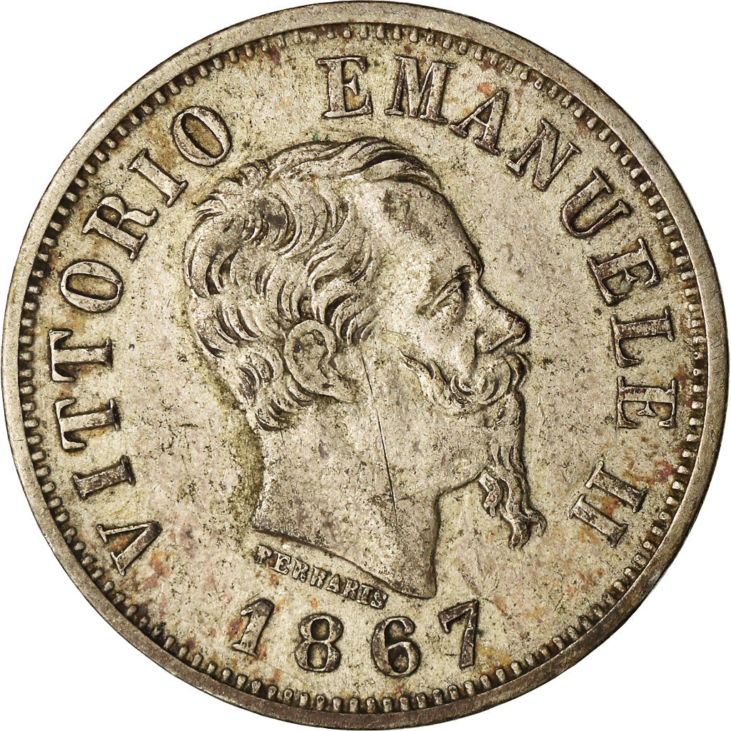 Coin, Italy, Vittorio Emanuele II, 50 Centesimi, 1867, Milan, EF(40-45), Silver