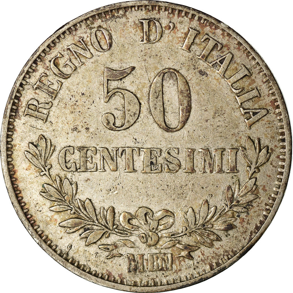 Coin, Italy, Vittorio Emanuele II, 50 Centesimi, 1867, Milan, EF(40-45), Silver