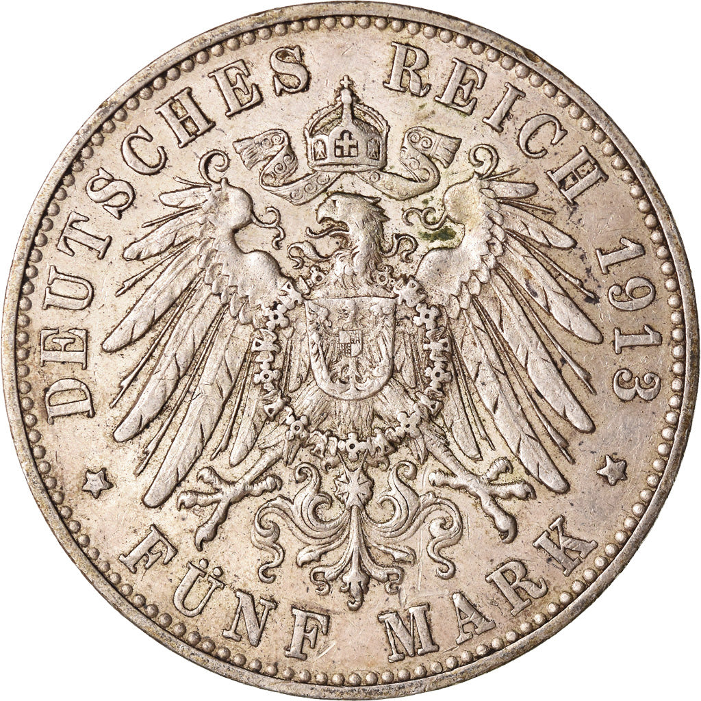 Monnaie, Etats allemands, WURTTEMBERG, Wilhelm II, 5 Mark, 1913, Freudenstadt