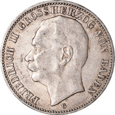 Coin, German States, BADEN, Friedrich II, 3 Mark, 1909, Karlsruhe, EF(40-45)