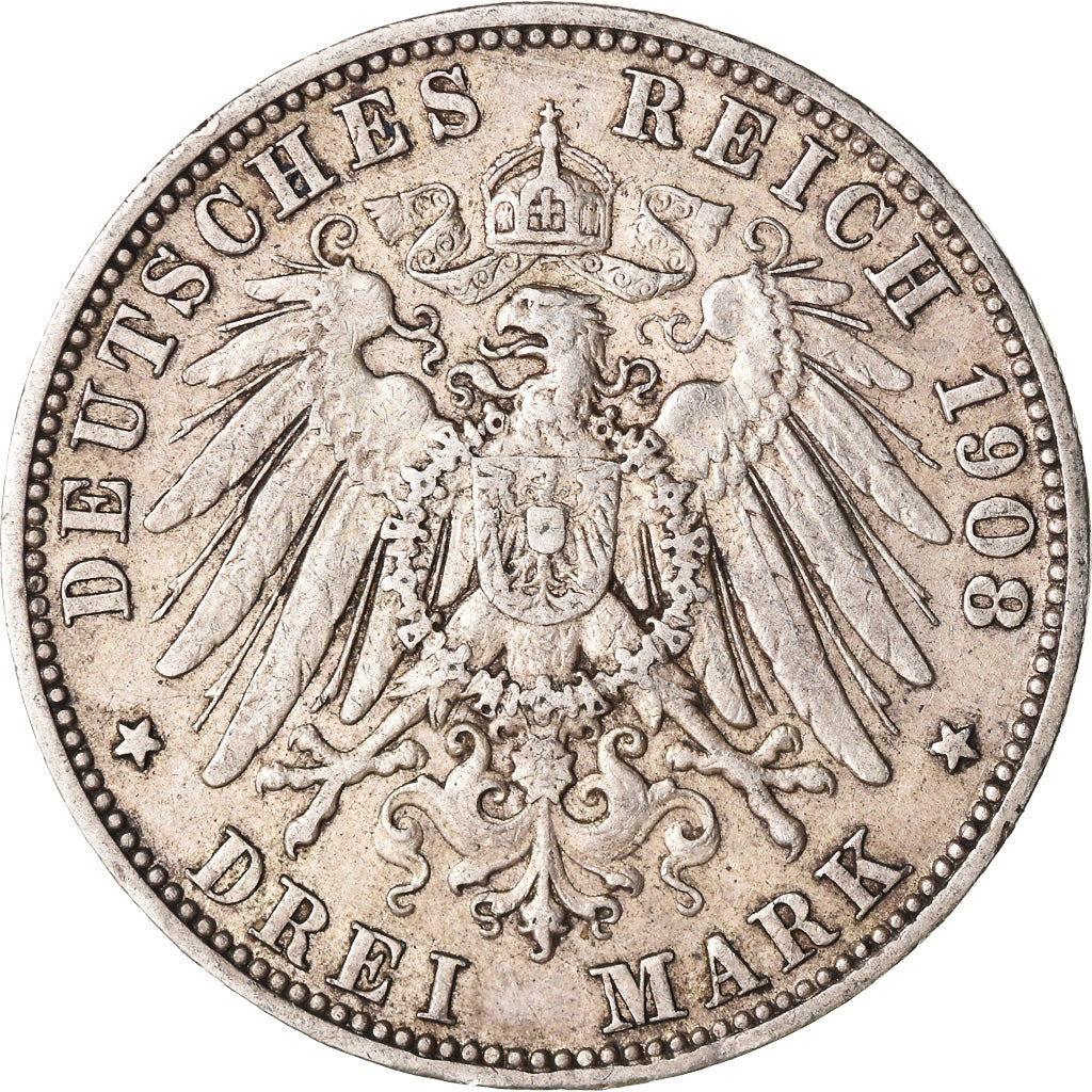 Coin, German States, PRUSSIA, Wilhelm II, 3 Mark, 1908, Berlin, EF(40-45)