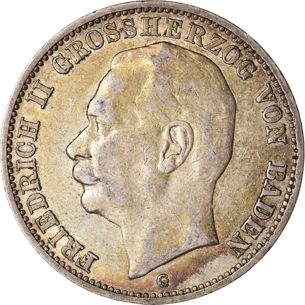 Coin, German States, BADEN, Friedrich II, 3 Mark, 1911, Karlsruhe, EF(40-45)