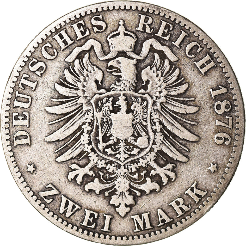 Moneda, Estados alemanes, PRUSSIA, Wilhelm I, 2 Mark, 1876, Berlin, BC+, Plata