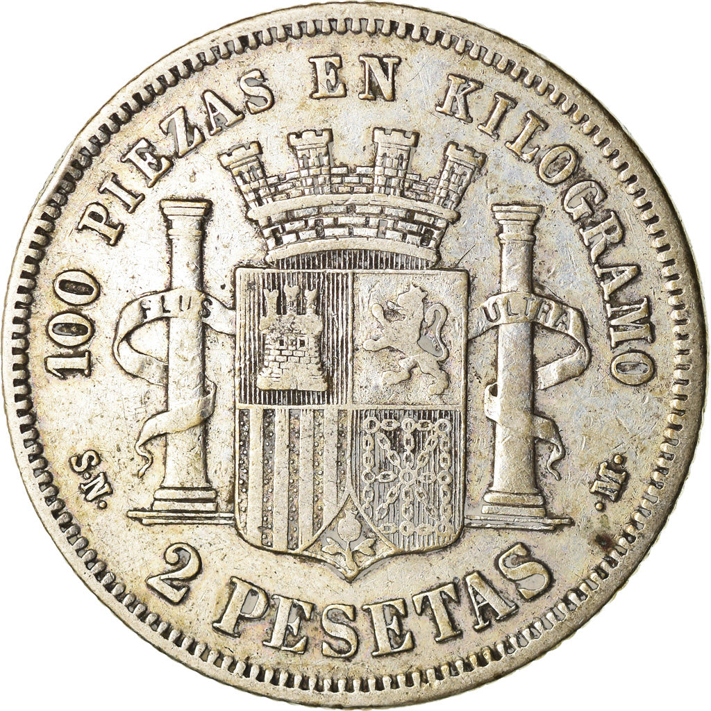 Coin, Spain, Provisional Government, 2 Pesetas, 1869, Madrid, EF(40-45), Silver