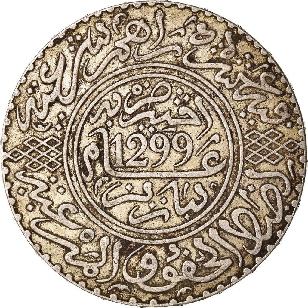Coin, Morocco, Moulay al-Hasan I, 10 Dirhams, 1881, Paris, EF(40-45), Silver