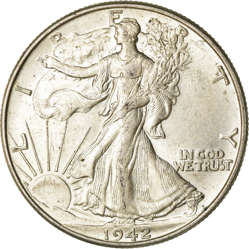 Coin, United States, Walking Liberty Half Dollar, Half Dollar, 1942, U.S. Mint
