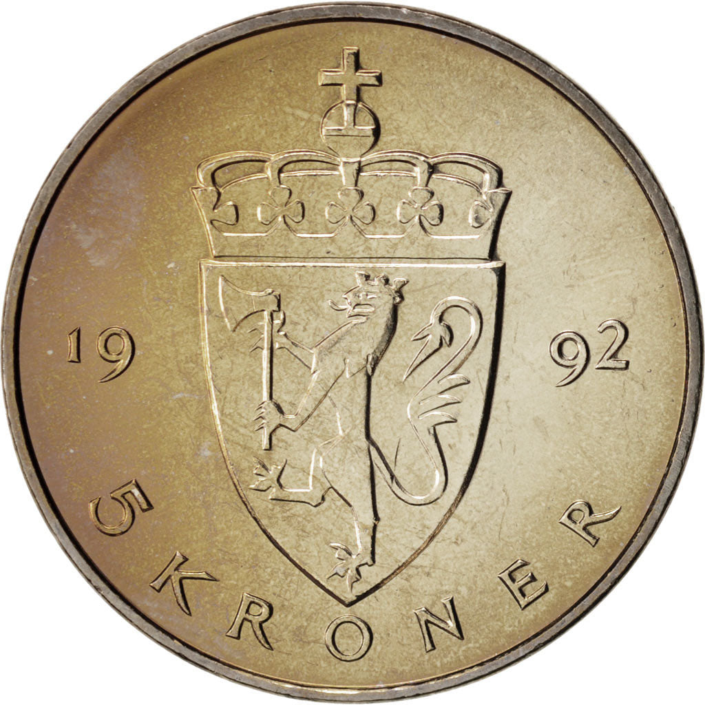 Norway, Harald V, 5 Kroner, 1992, Copper-nickel, KM:437