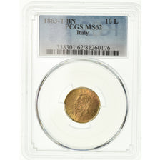 Coin, Italy, Vittorio Emanuele II, 10 Lire, 1863, Torino, PCGS, MS62, Gold