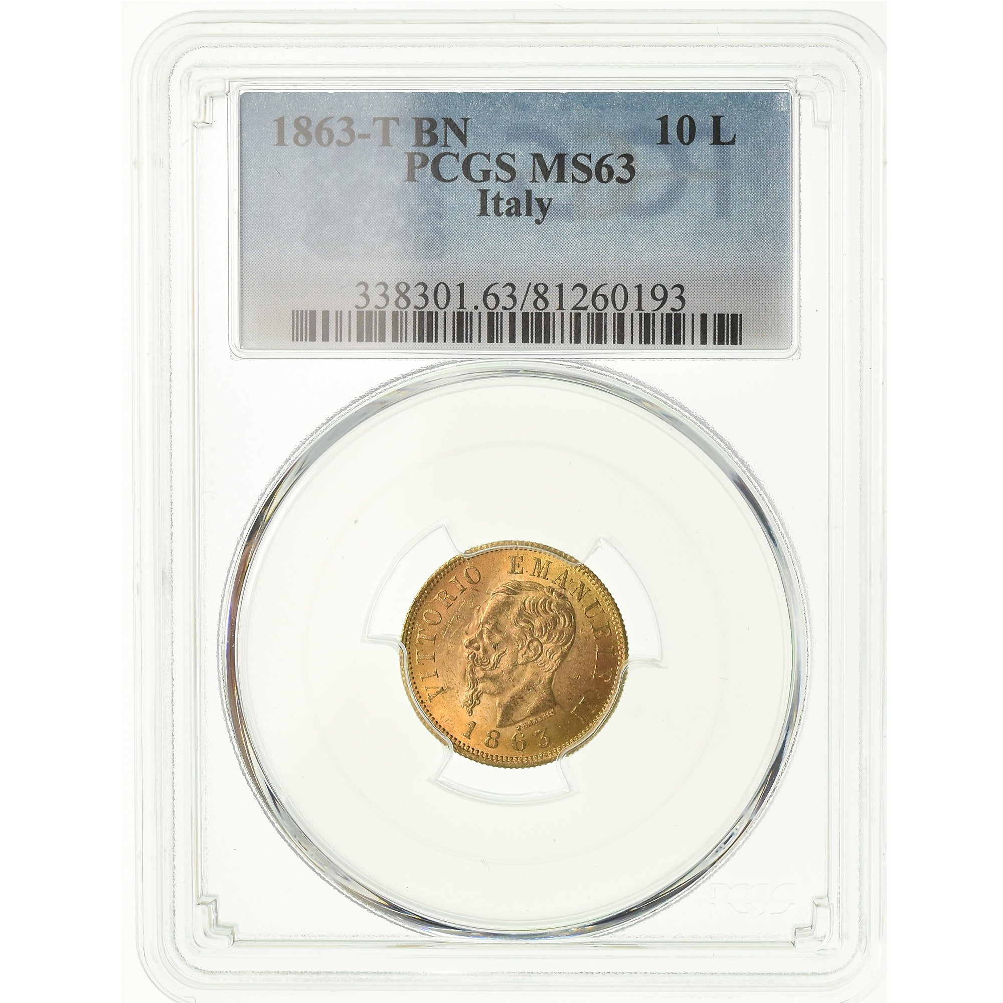 Münze, Italien, Vittorio Emanuele II, 10 Lire, 1863, Torino, PCGS, MS63, Gold