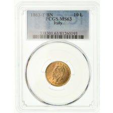 Münze, Italien, Vittorio Emanuele II, 10 Lire, 1863, Torino, PCGS, MS63, Gold