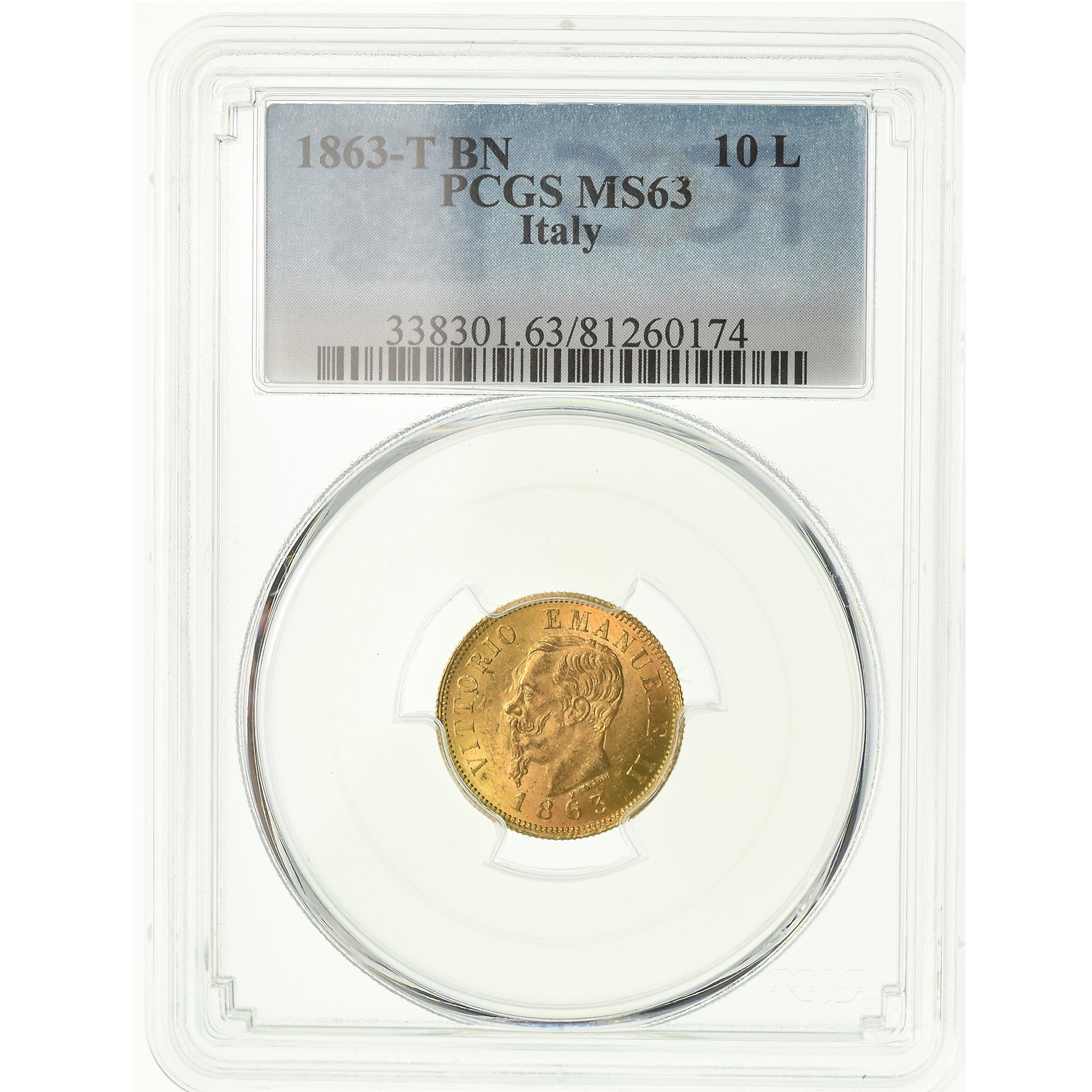 Monnaie, Italie, Vittorio Emanuele II, 10 Lire, 1863, Torino, PCGS, MS63, Or