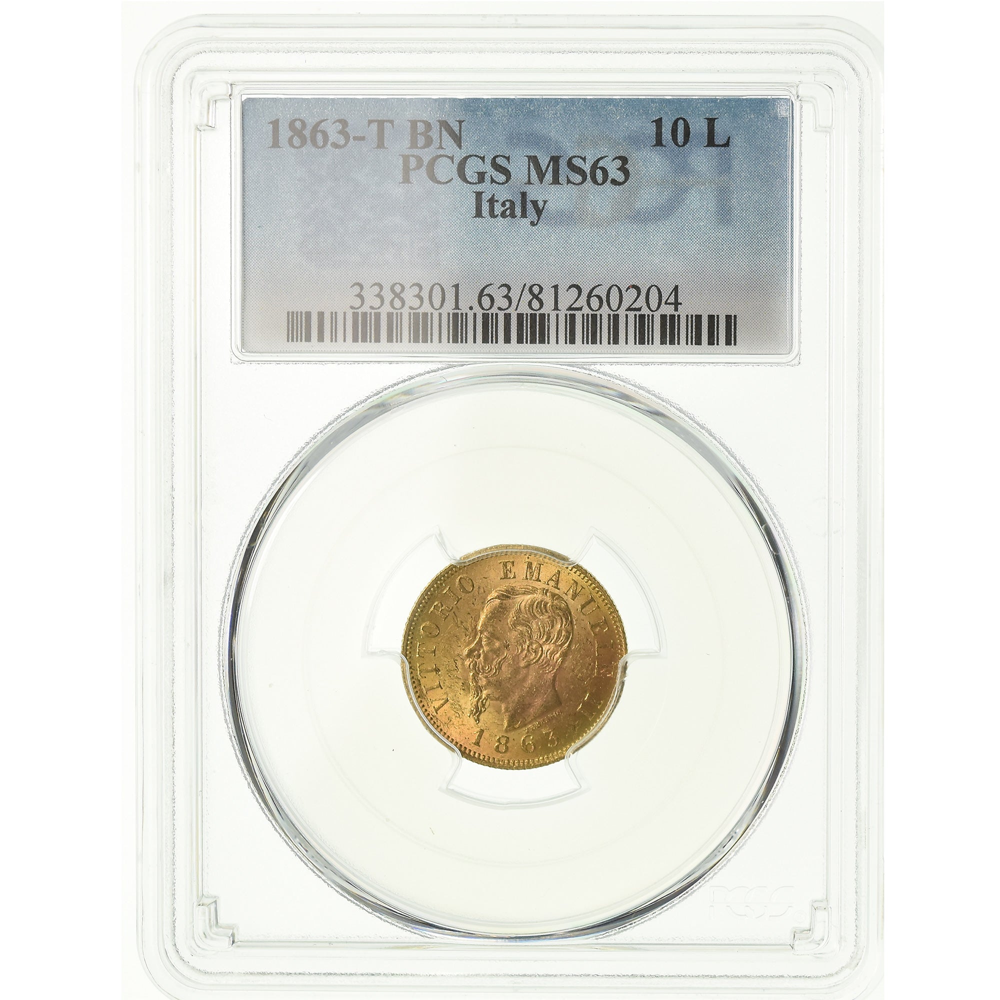 Münze, Italien, Vittorio Emanuele II, 10 Lire, 1863, Torino, PCGS, MS63, Gold
