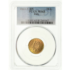 Monnaie, Italie, Vittorio Emanuele II, 10 Lire, 1863, Torino, PCGS, MS63, Or