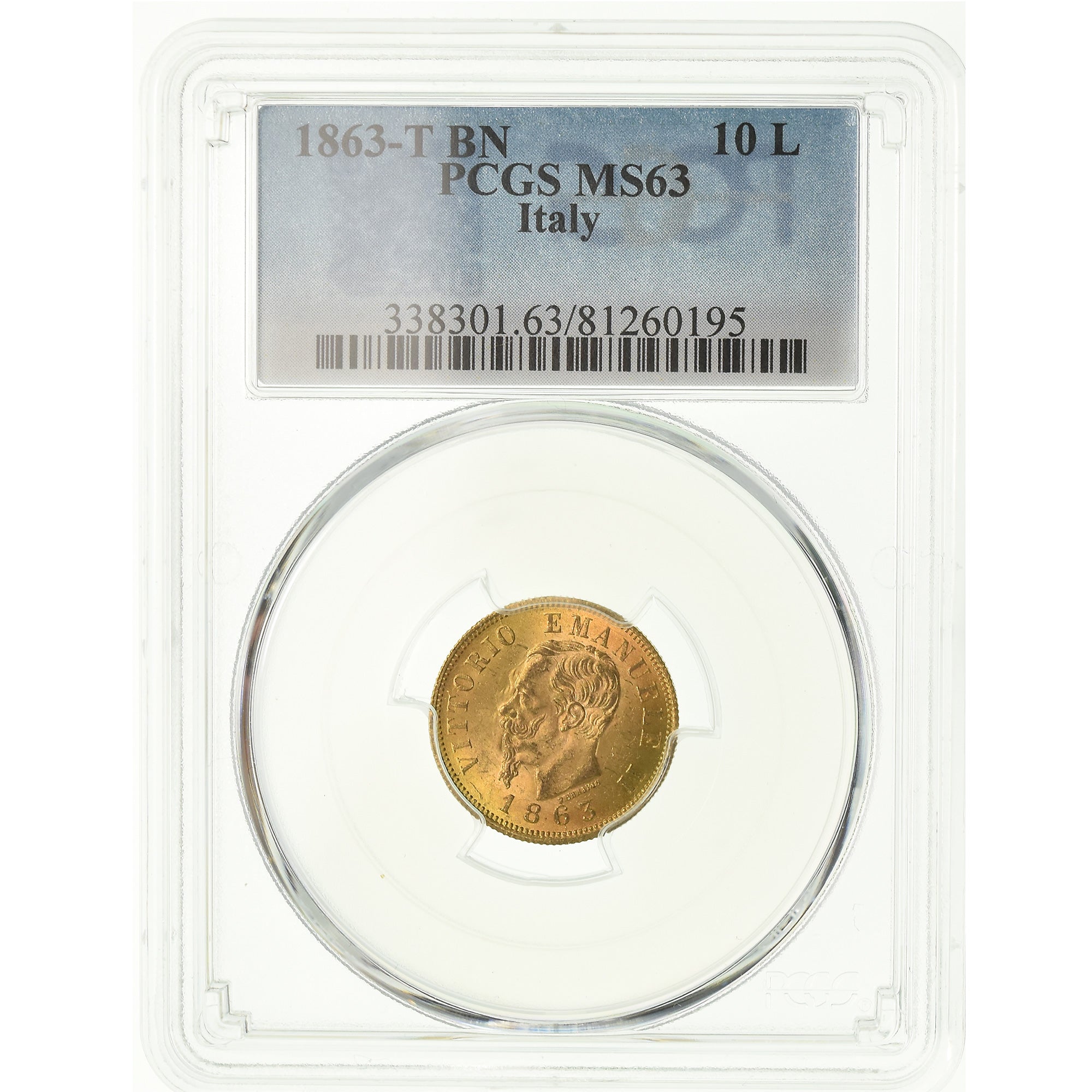 Münze, Italien, Vittorio Emanuele II, 10 Lire, 1863, Torino, PCGS, MS63, Gold