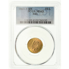 Münze, Italien, Vittorio Emanuele II, 10 Lire, 1863, Torino, PCGS, MS63, Gold