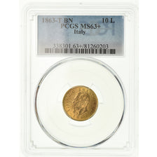 Coin, Italy, Vittorio Emanuele II, 10 Lire, 1863, Torino, PCGS, MS63+, Gold