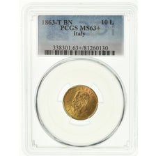 Coin, Italy, Vittorio Emanuele II, 10 Lire, 1863, Torino, PCGS, MS63+, Gold