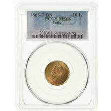 Coin, Italy, Vittorio Emanuele II, 10 Lire, 1863, Torino, PCGS, MS64, Gold