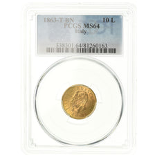 Coin, Italy, Vittorio Emanuele II, 10 Lire, 1863, Torino, PCGS, MS64, Gold