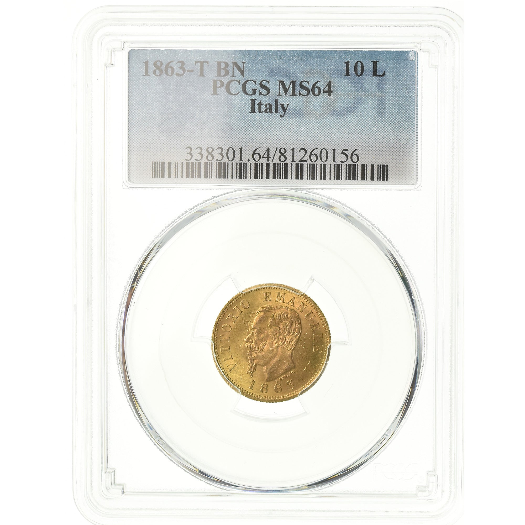 Münze, Italien, Vittorio Emanuele II, 10 Lire, 1863, Torino, PCGS, MS64, Gold