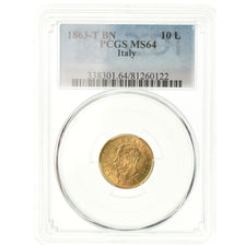 Coin, Italy, Vittorio Emanuele II, 10 Lire, 1863, Torino, PCGS, MS64, Gold
