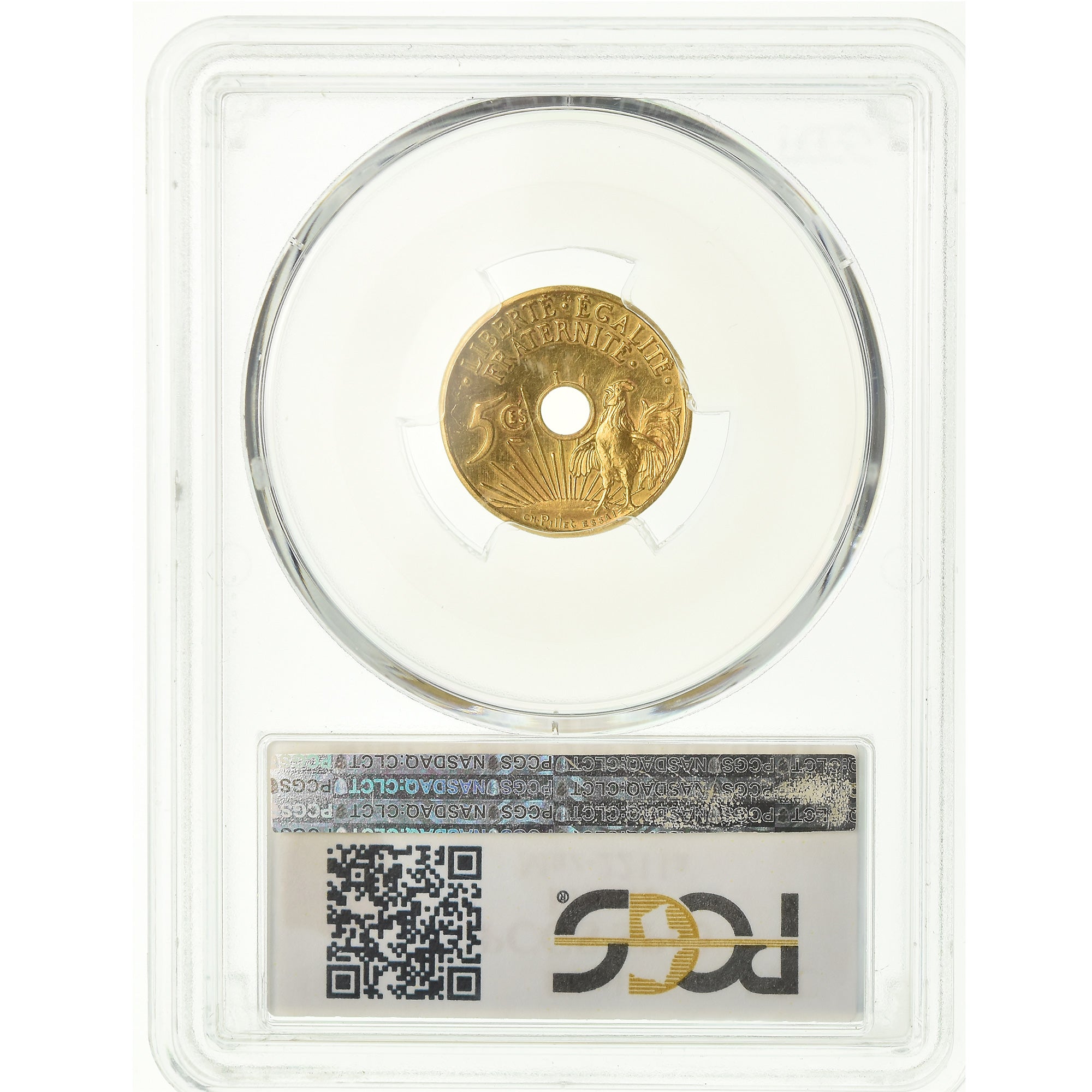 Monnaie, France, Essai de Pillet, 5 Centimes, 1913, PCGS, SP63, Or, Gradée