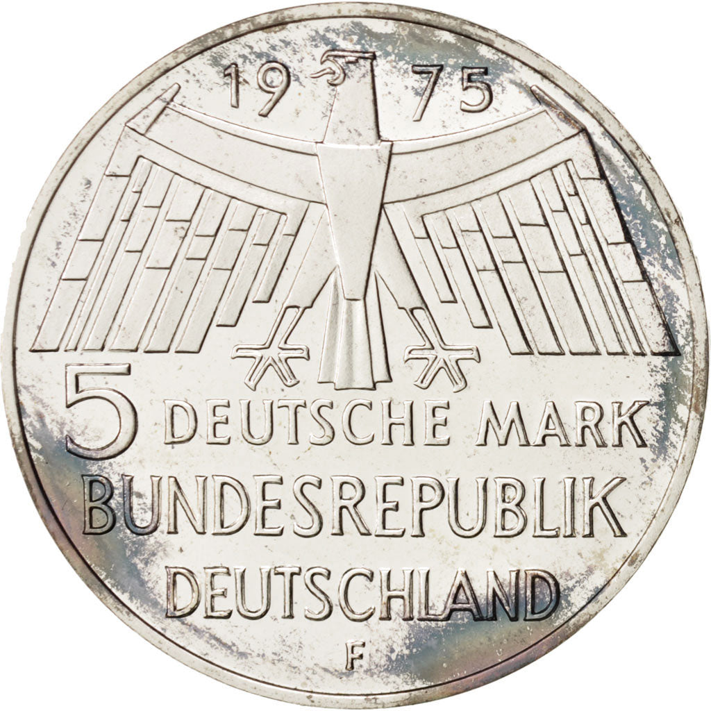 GERMANY - FEDERAL REPUBLIC, 5 Mark, 1975, Stuttgart, Silver, KM:142.1