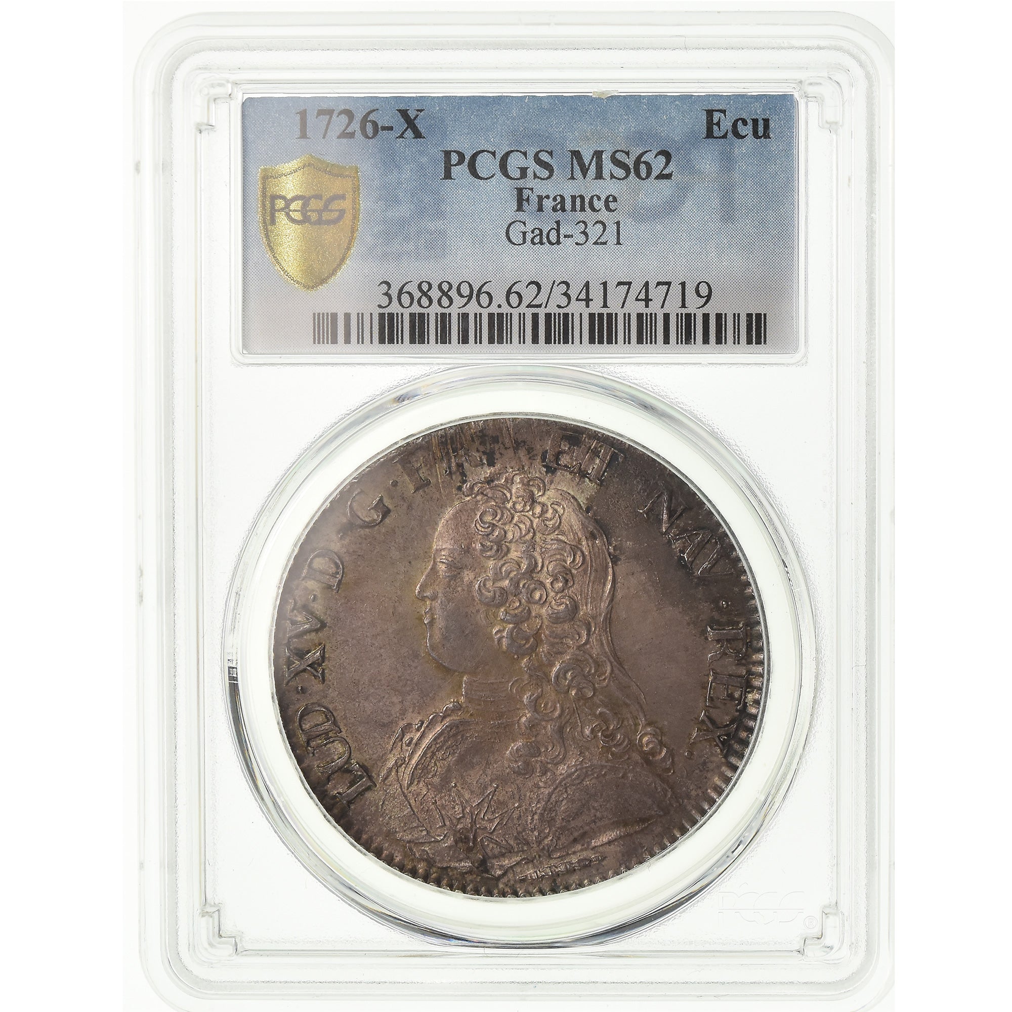Coin, France, Louis XV, Écu aux branches d'olivier, 1726, Amiens, PCGS MS62
