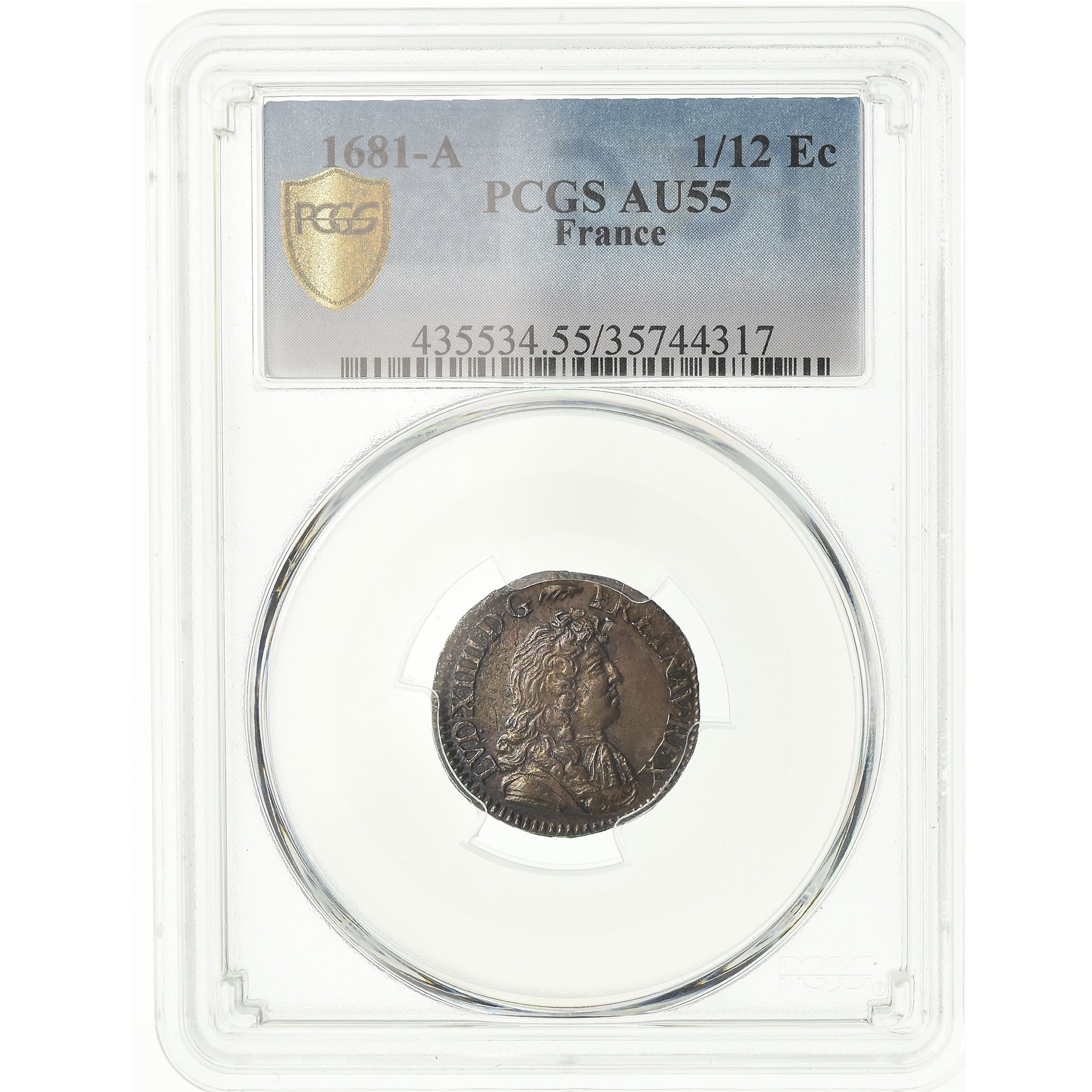 Monnaie, France, Louis XIV, 1/12 Écu au jabot, 1681, Paris, PCGS AU55