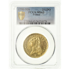 Moeda, França, Louis XVI, Double louis d'or à la tête nue, 2 Louis D'or
