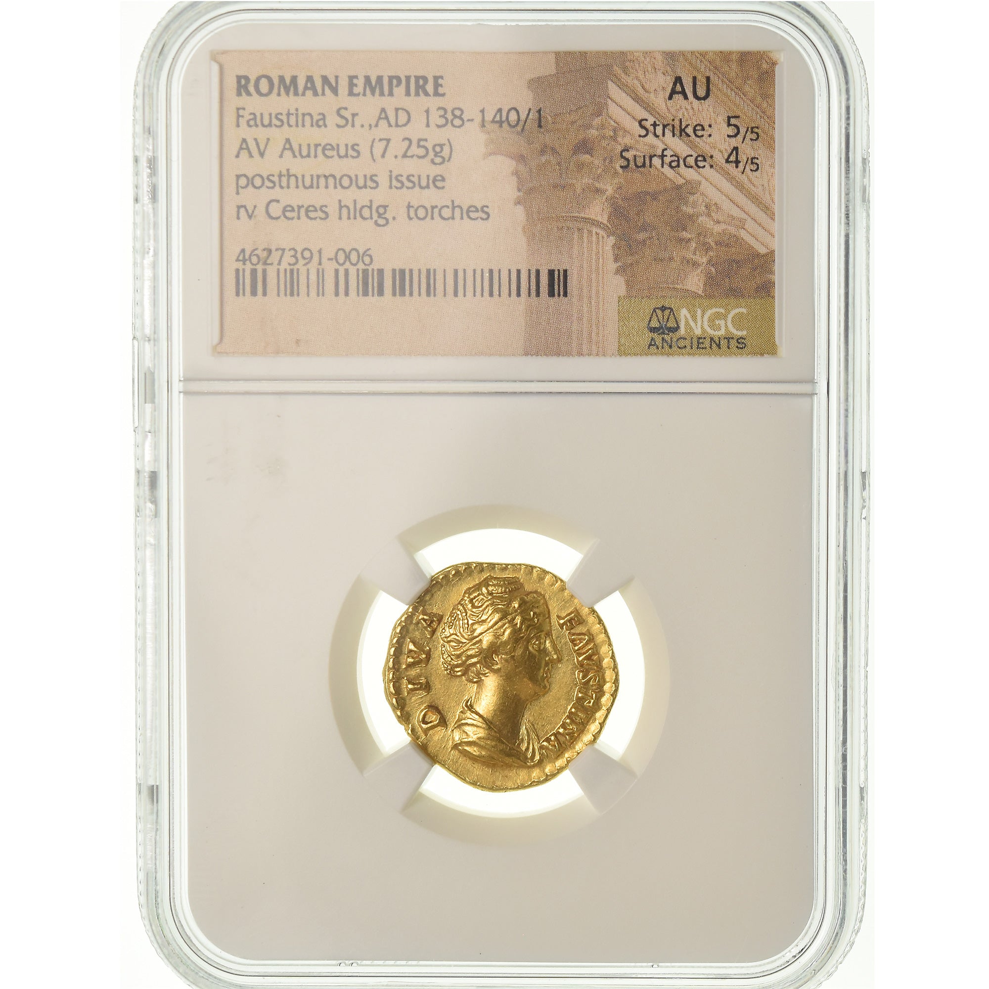 Münze, Faustina I, Aureus, 141, Rome, graded, NGC, AU, 5/5-4/5, Gold, RIC:357