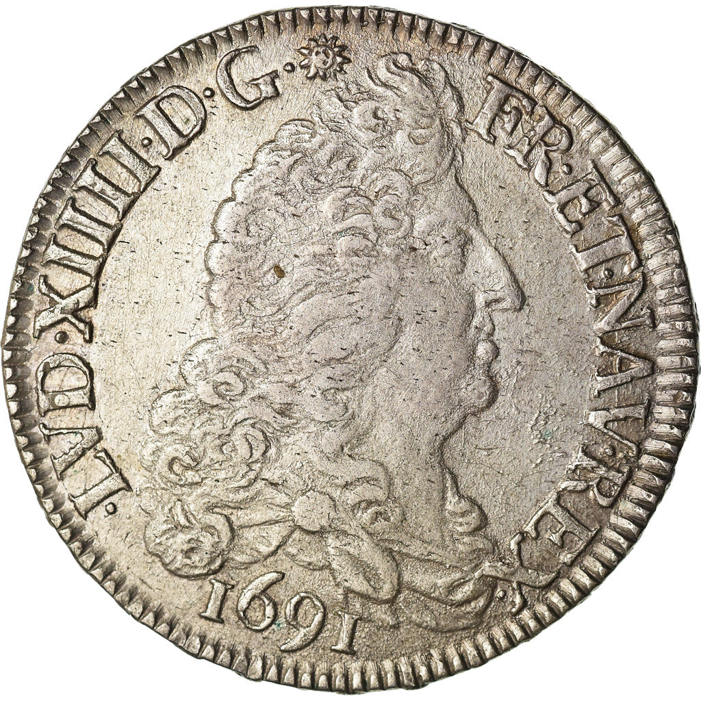 Moneta, Francja, Louis XIV, 1/2 Écu aux 8 L, 1/2 Ecu, 1691, Rennes, AU(50-53)