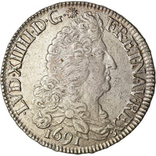 Moeda, França, Louis XIV, 1/2 Écu aux 8 L, 1/2 Ecu, 1691, Rennes, AU(50-53)