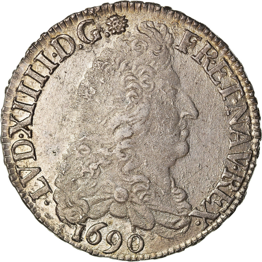 Coin, France, Louis XIV, 1/2 Écu aux 8 L, 1/2 Ecu, 1690, Rennes, AU(55-58)