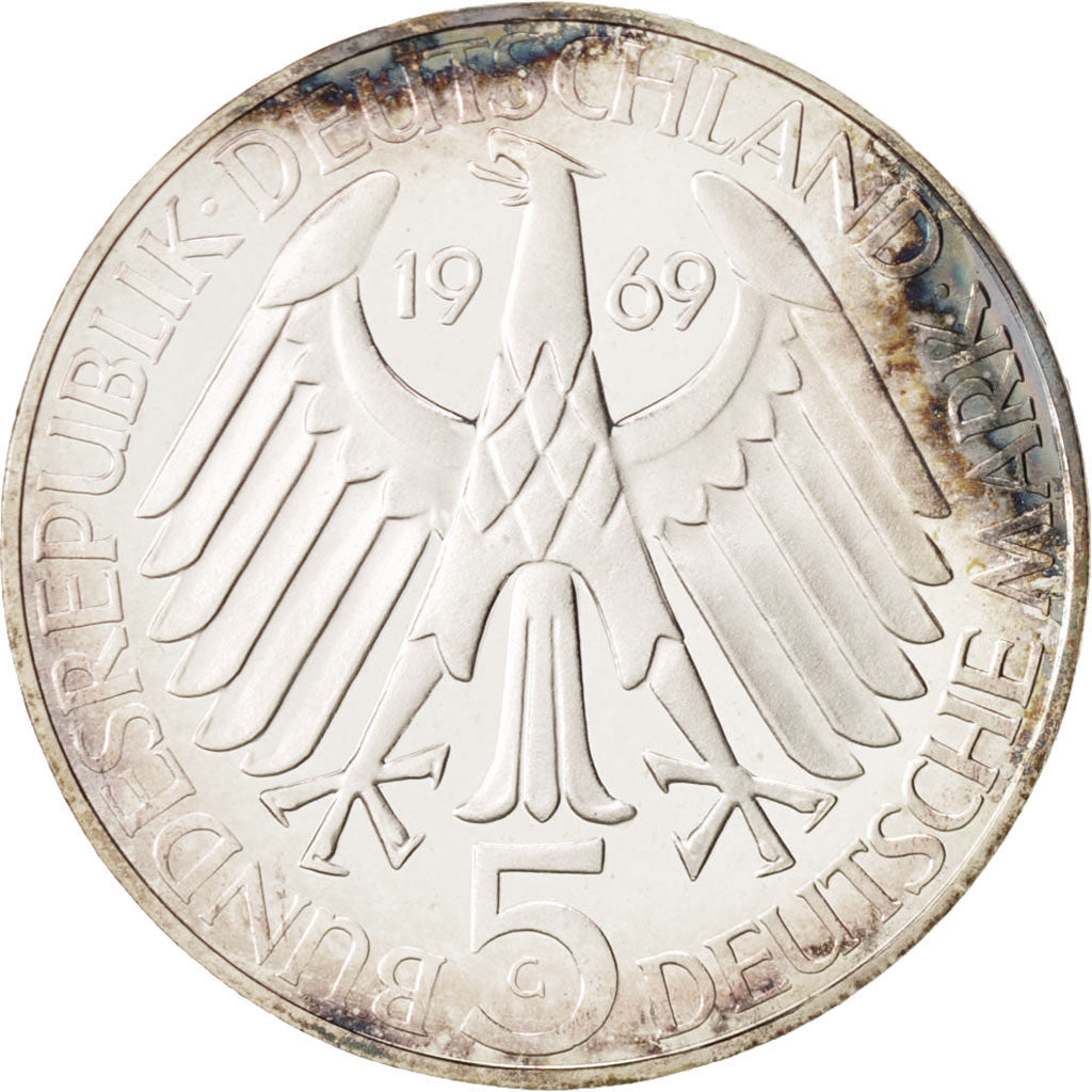 Coin, GERMANY - FEDERAL REPUBLIC, 5 Mark, 1968, Karlsruhe, Germany, MS(64)