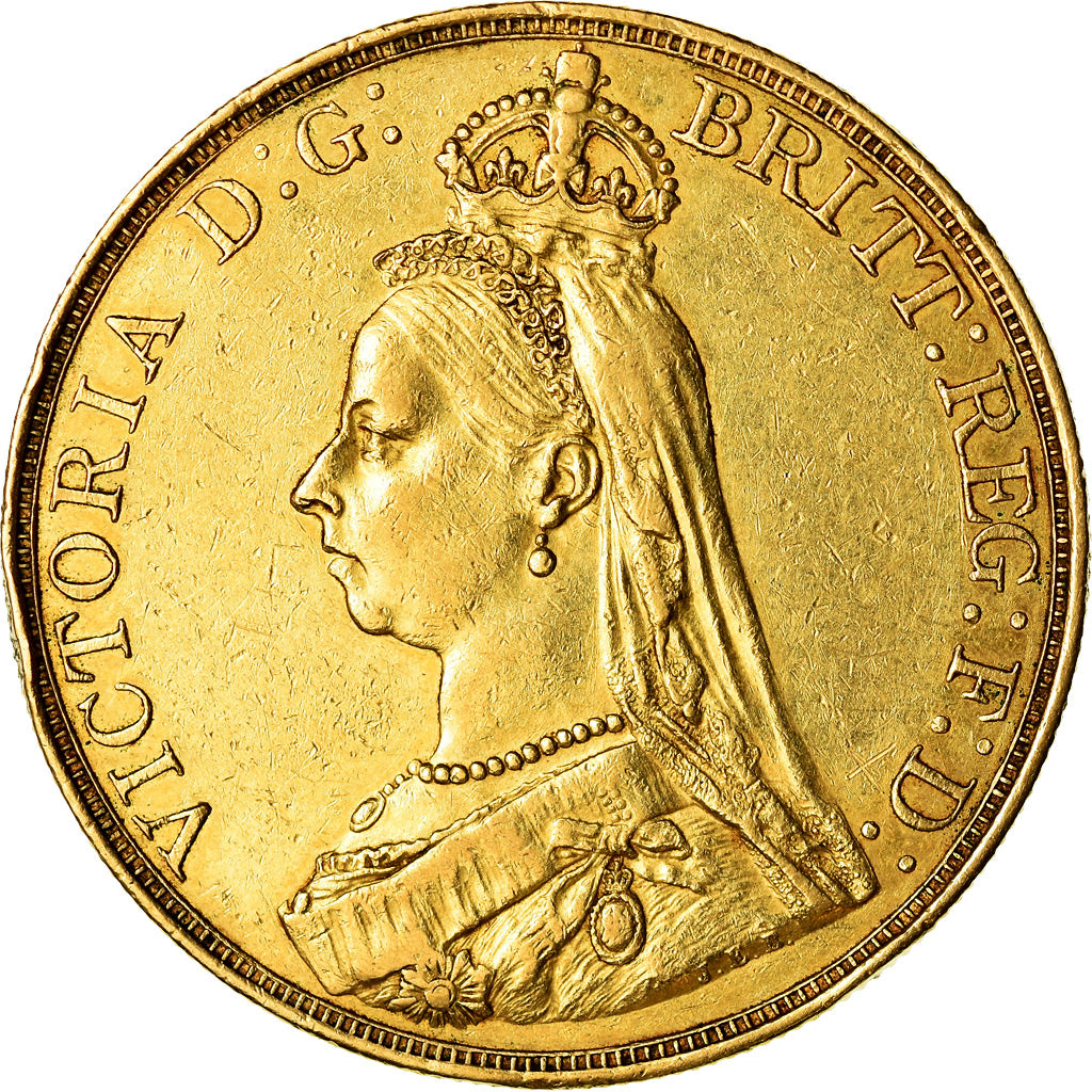 Coin, Great Britain, Victoria, 5 Pounds, 1887, AU(50-53), Gold, KM:769