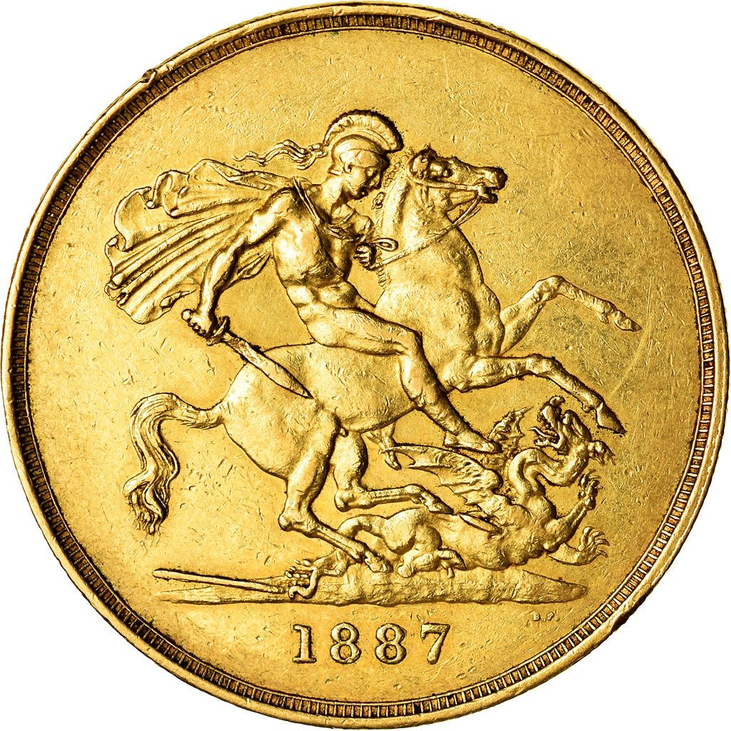 Coin, Great Britain, Victoria, 5 Pounds, 1887, AU(50-53), Gold, KM:769