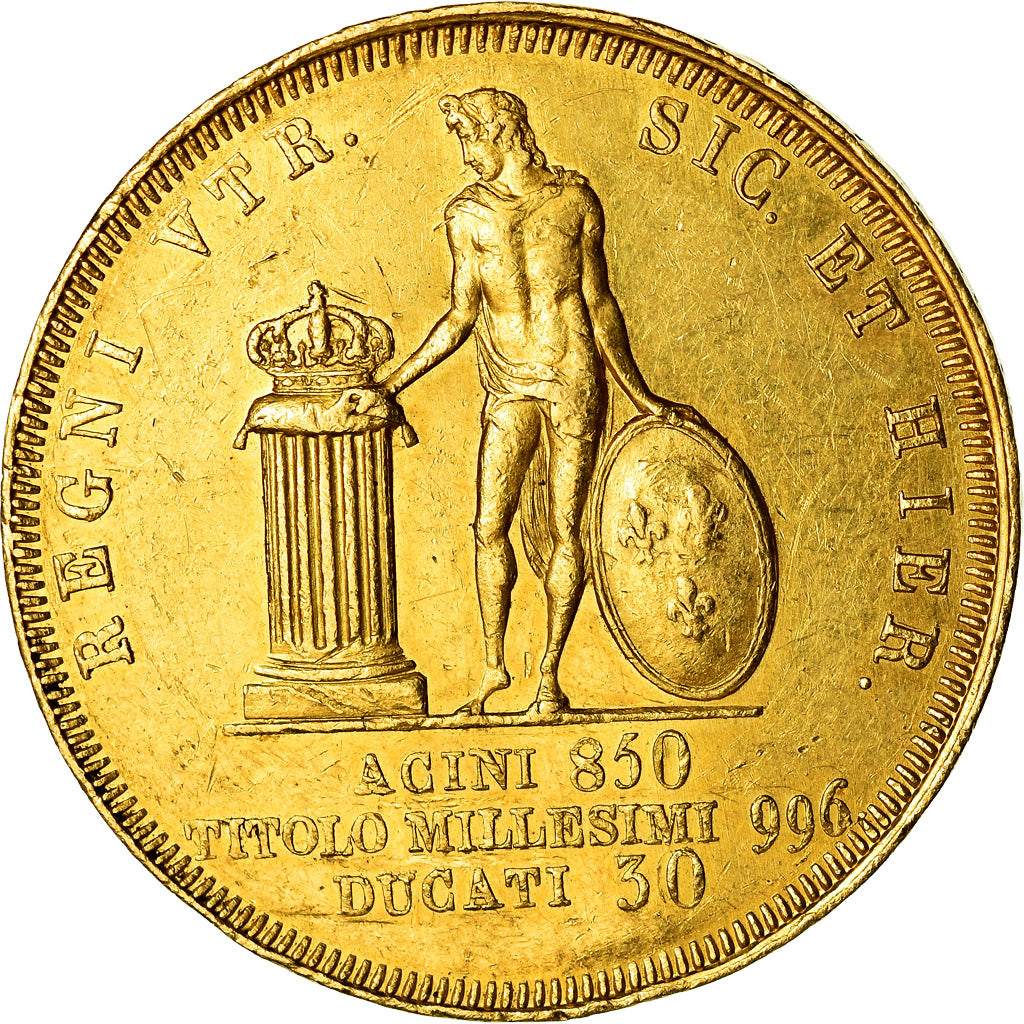 Coin, ITALIAN STATES, NAPLES, Ferdinando II, 30 Ducati, 1840, EF(40-45), Gold