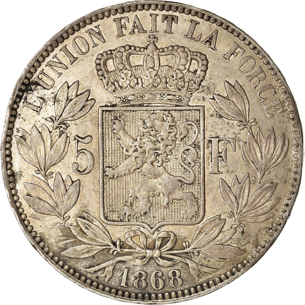 Coin, Belgium, Leopold II, 5 Francs, 5 Frank, 1868, EF(40-45), Silver, KM:25
