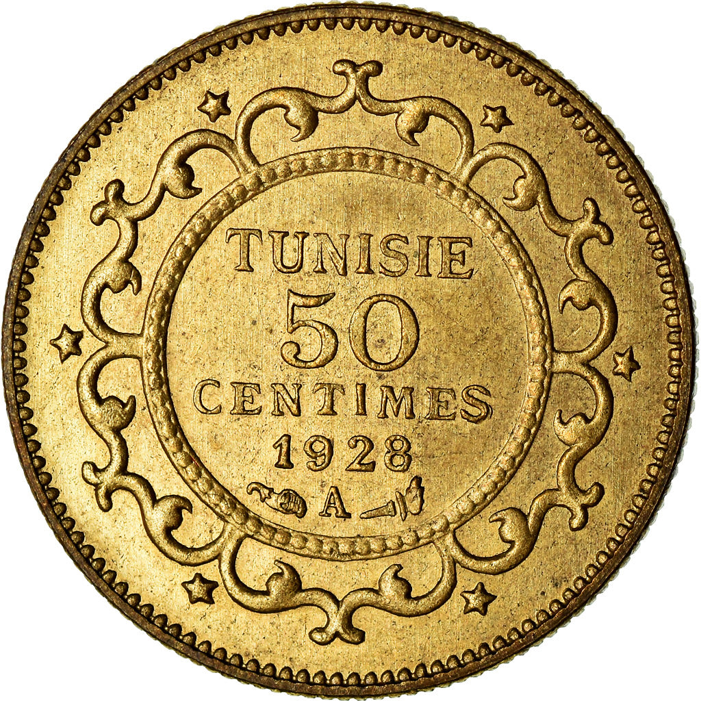 Coin, Tunisia, 50 Centimes, 1928, Paris, ESSAI, MS(63), Brass, Lecompte:179